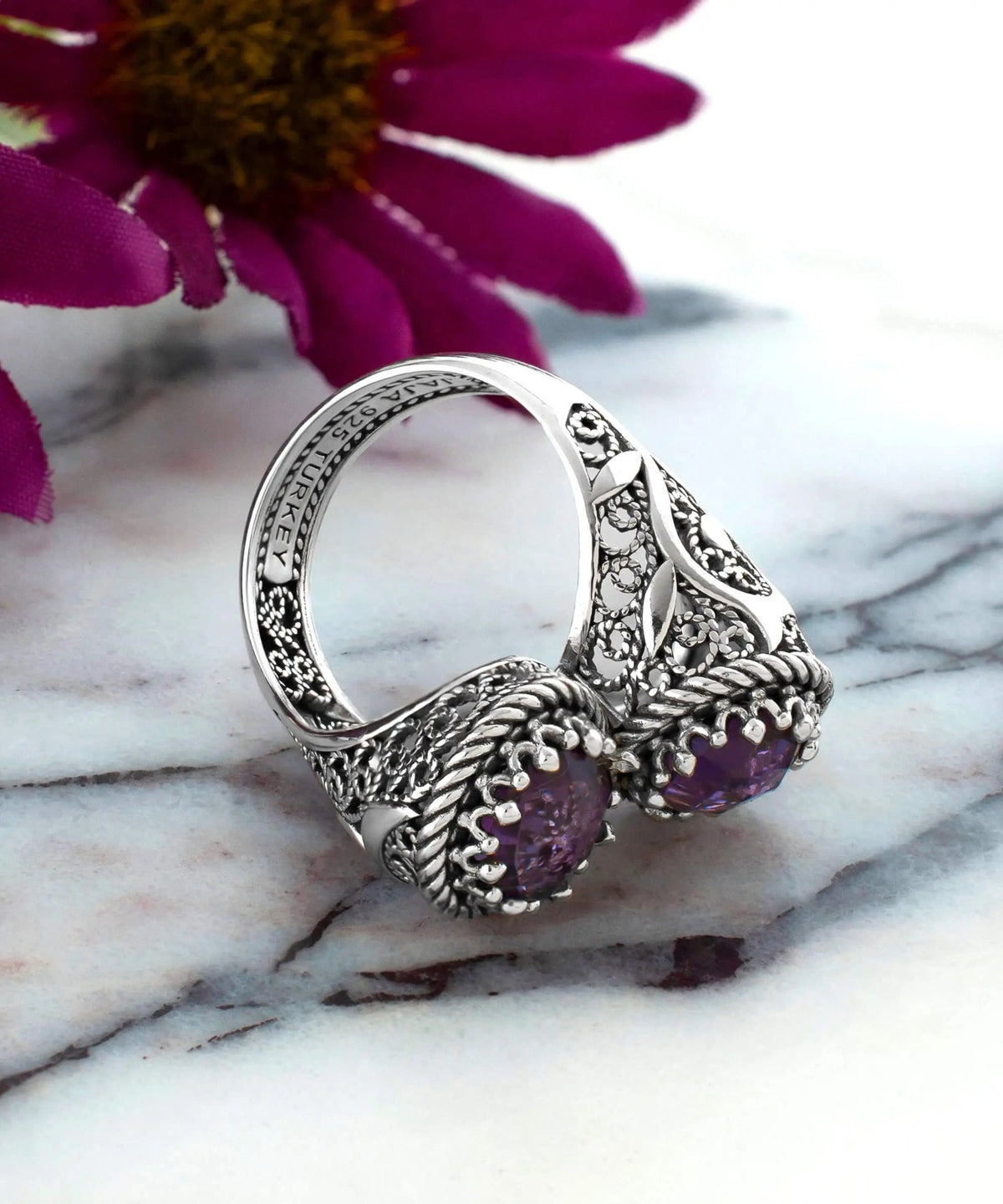 925 Sterling Silver Women's Bypass Ring with Amethyst Gemstone - Perfect for Any Occasion - Drakoi Marketplace