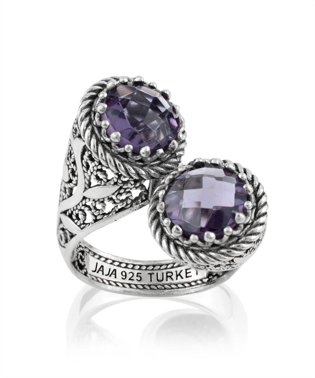 925 Sterling Silver Women's Bypass Ring with Amethyst Gemstone - Perfect for Any Occasion - Drakoi Marketplace