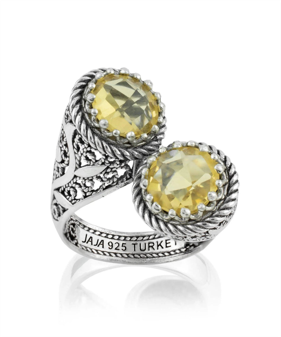 925 Sterling Silver Women's Bypass Ring with Citrine Gemstone - Perfect for Any Occasion - Drakoi Marketplace