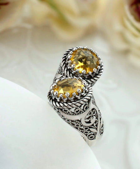 925 Sterling Silver Women's Bypass Ring with Citrine Gemstone - Perfect for Any Occasion - Drakoi Marketplace