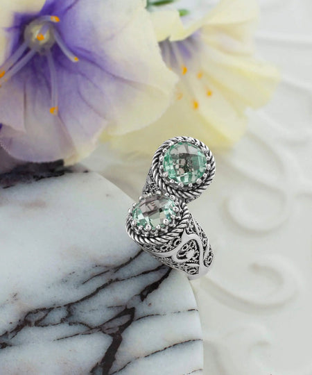 925 Sterling Silver Women's Bypass Ring with Prasiolite Gemstone - Perfect for Any Occasion - Drakoi Marketplace