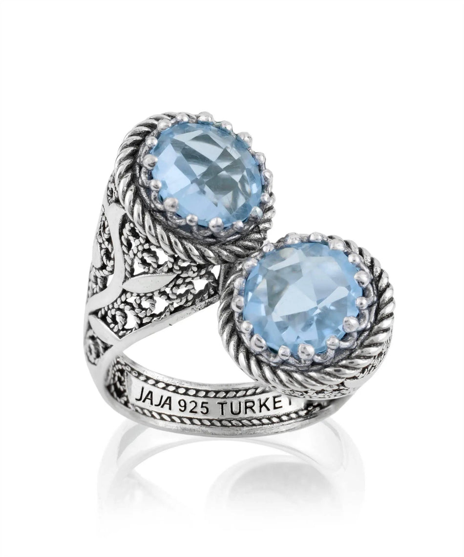 925 Sterling Silver Women's Bypass Ring with Sky Blue Topaz Gemstone - Perfect for Any Occasion - Drakoi Marketplace