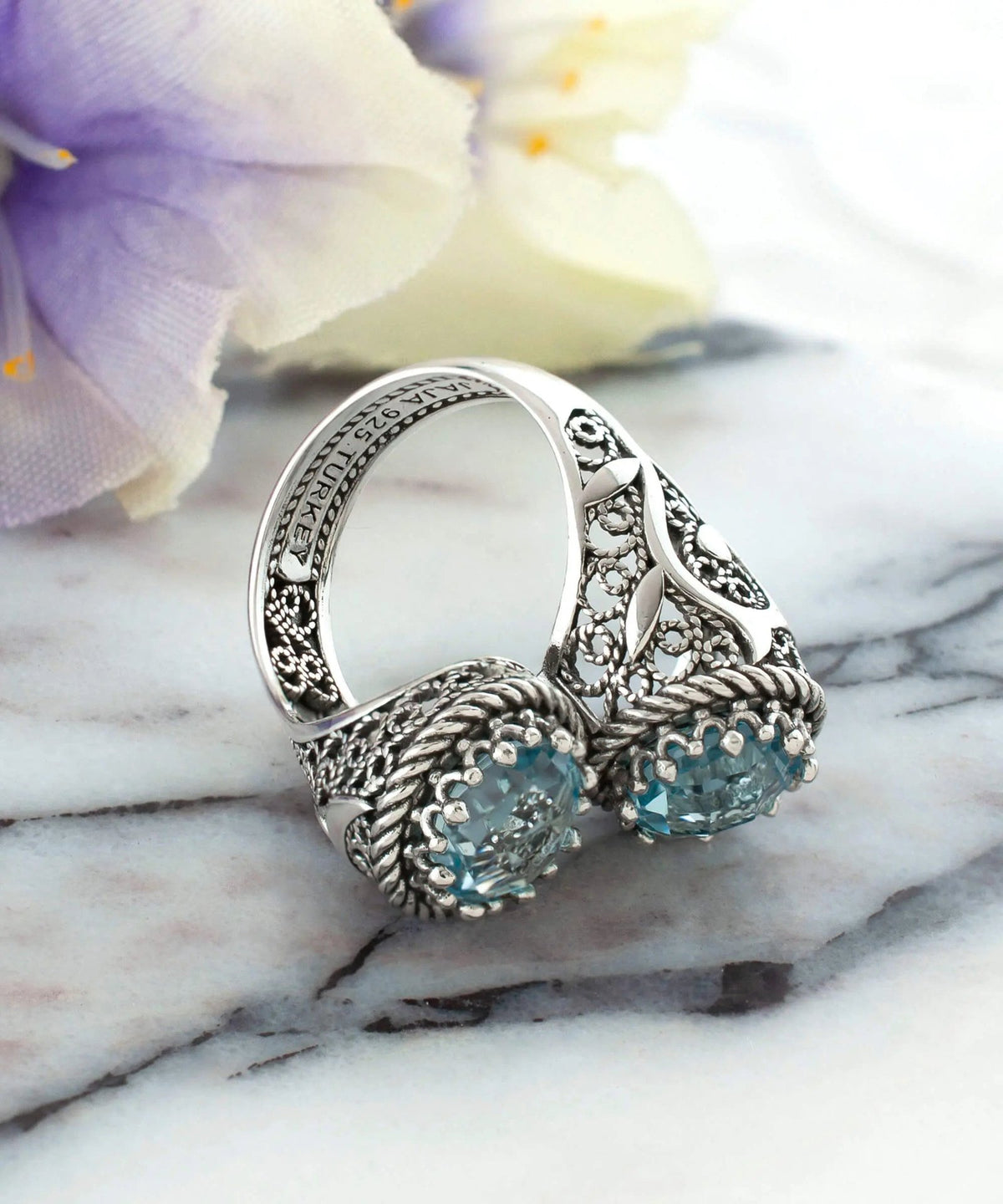 925 Sterling Silver Women's Bypass Ring with Sky Blue Topaz Gemstone - Perfect for Any Occasion - Drakoi Marketplace