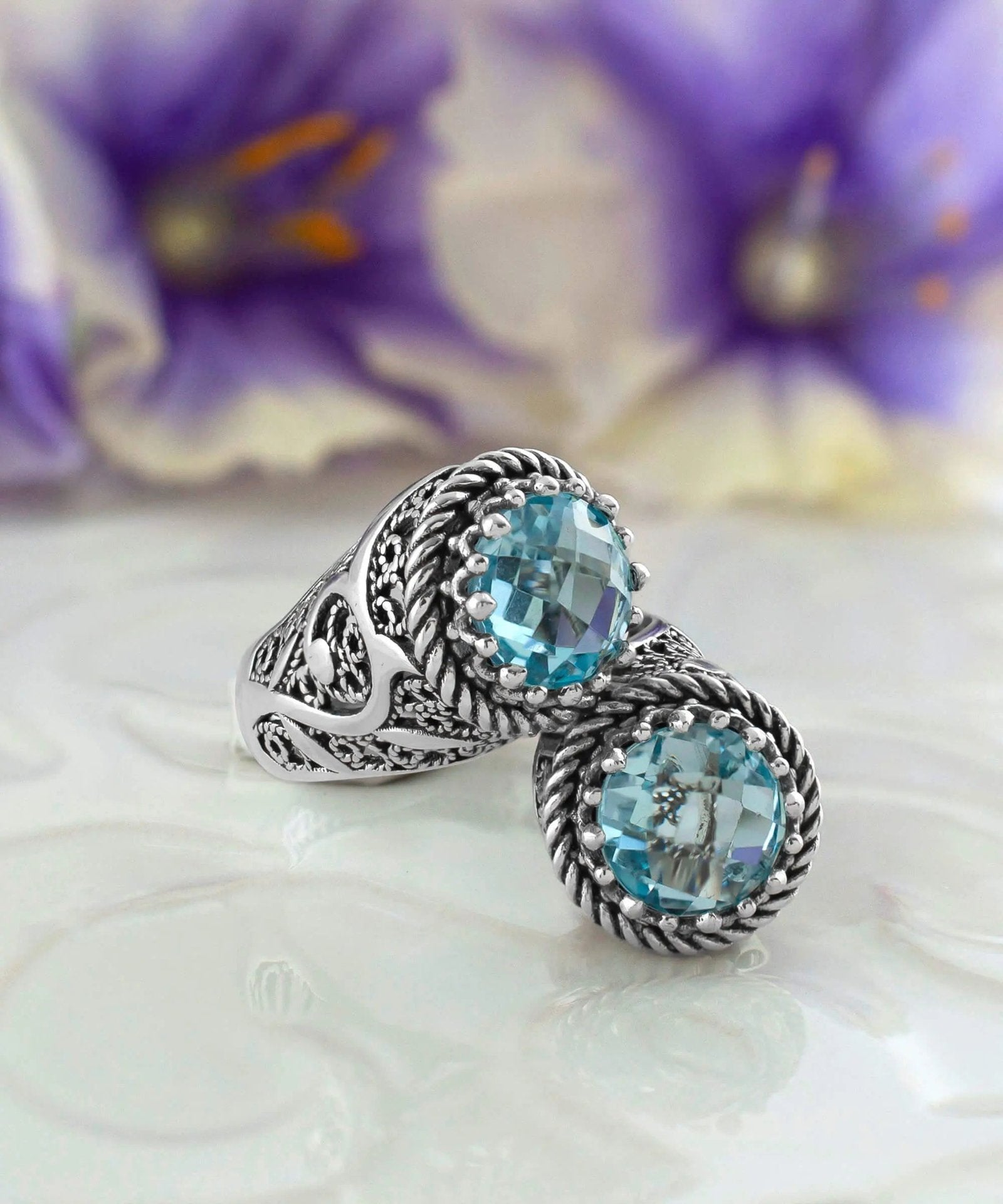 925 Sterling Silver Women's Bypass Ring with Sky Blue Topaz Gemstone - Perfect for Any Occasion - Drakoi Marketplace