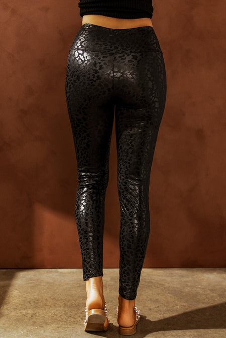 Adelaide Shiny Leopard Textured Leggings - Drakoi Marketplace