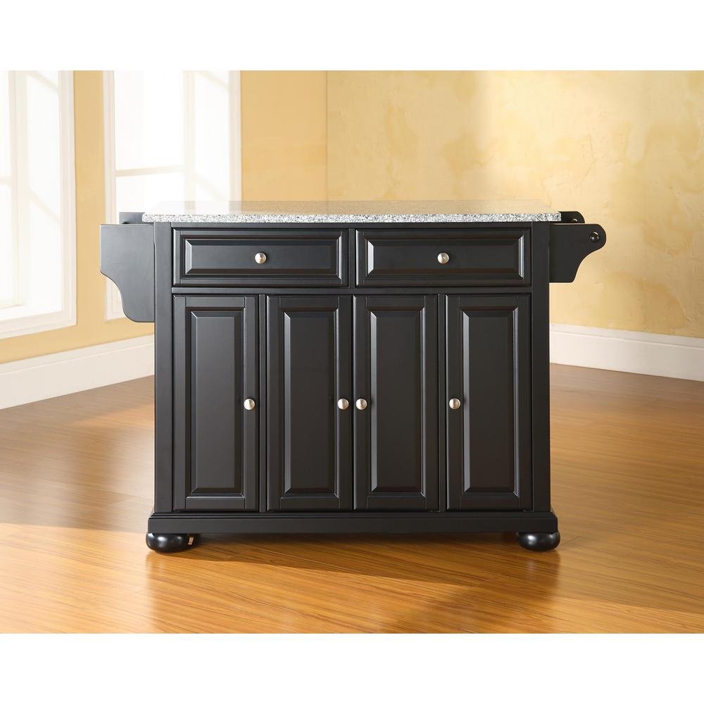 Alexandria Granite Top Full Size Kitchen Island/Cart Black/Gray - Drakoi Marketplace