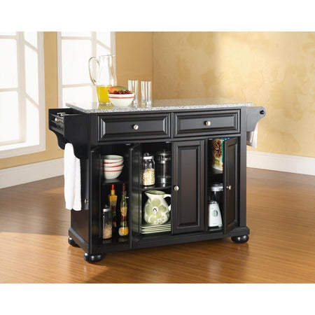 Alexandria Granite Top Full Size Kitchen Island/Cart Black/Gray - Drakoi Marketplace