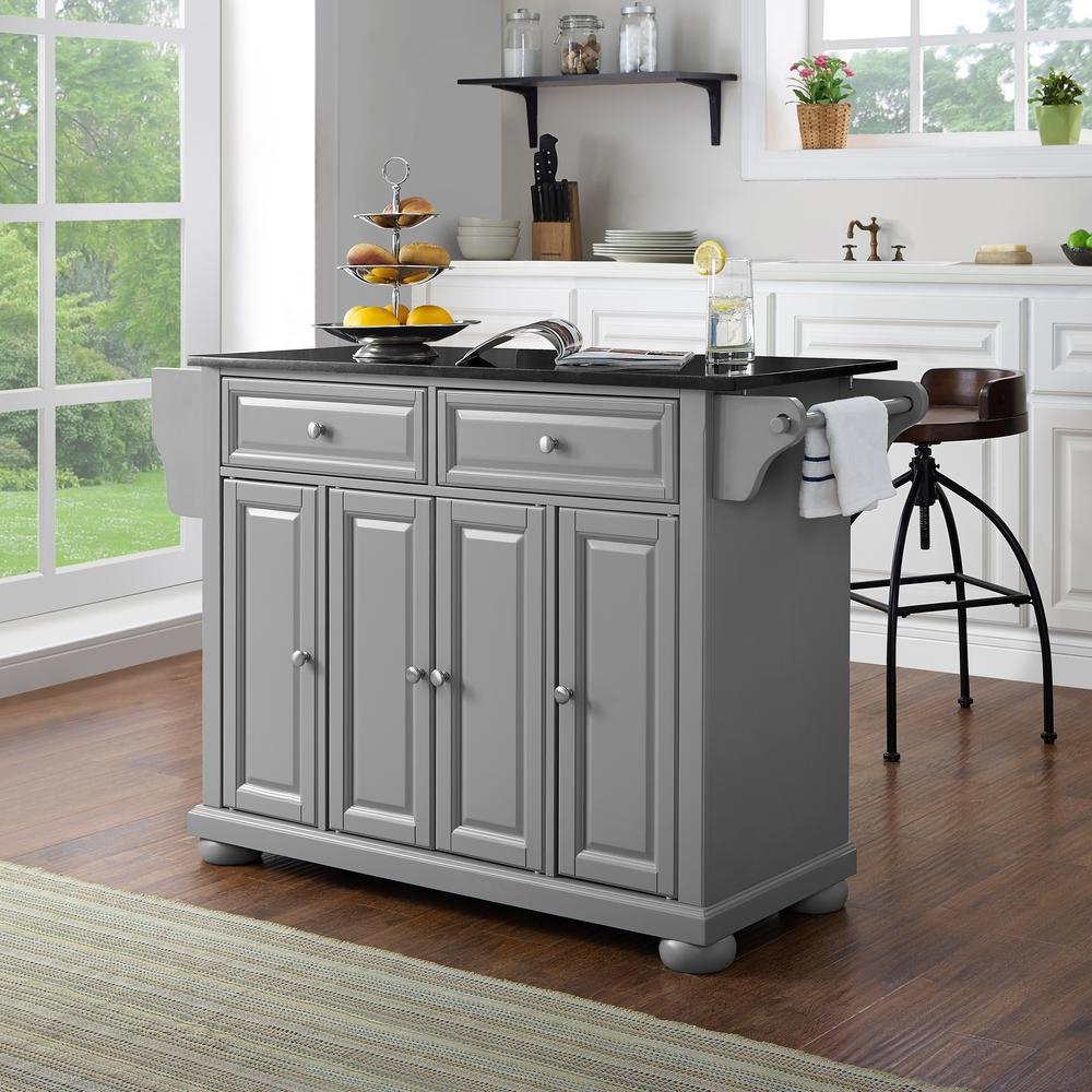 Alexandria Granite Top Full Size Kitchen Island/Cart Gray/Black - Drakoi Marketplace