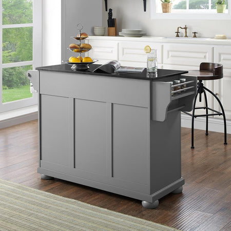 Alexandria Granite Top Full Size Kitchen Island/Cart Gray/Black - Drakoi Marketplace