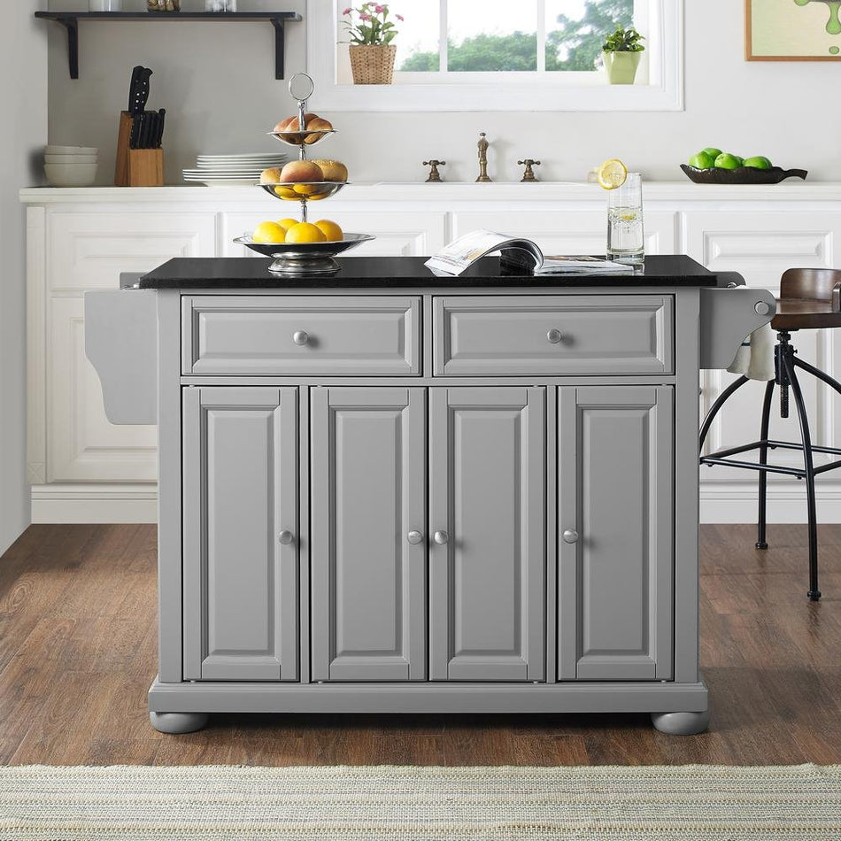 Alexandria Granite Top Full Size Kitchen Island/Cart Gray/Black - Drakoi Marketplace