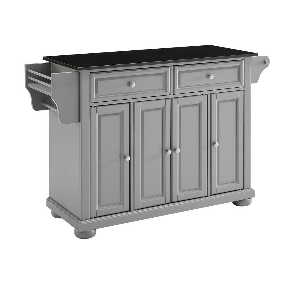 Alexandria Granite Top Full Size Kitchen Island/Cart Gray/Black - Drakoi Marketplace