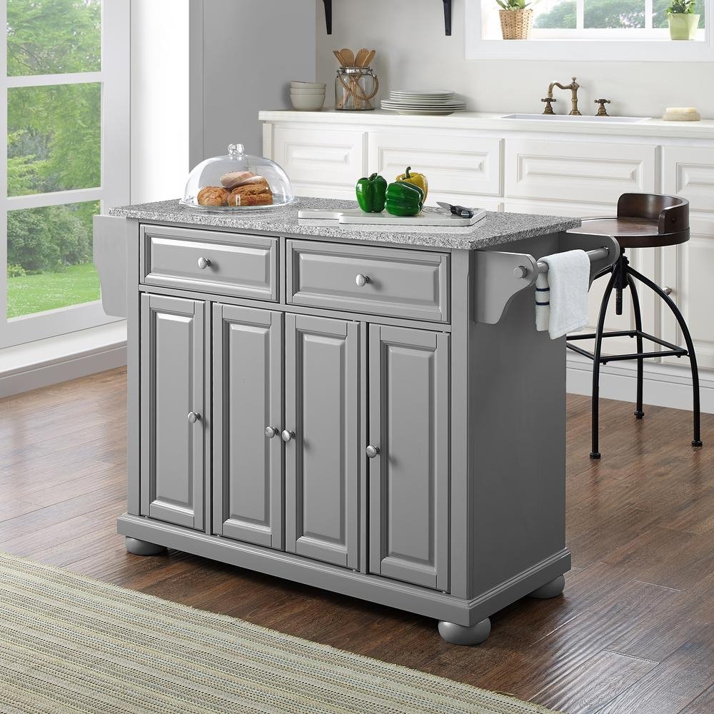 Alexandria Granite Top Full Size Kitchen Island/Cart Gray/Gray - Drakoi Marketplace