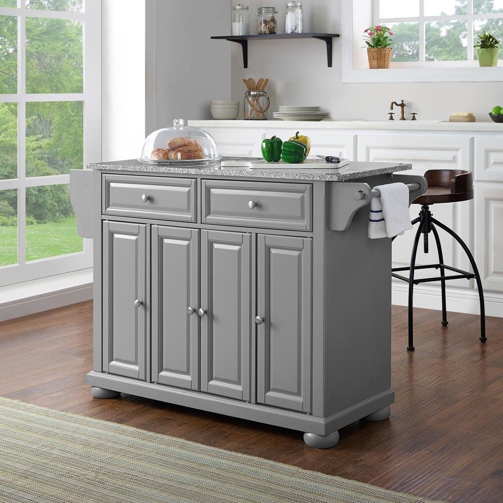 Alexandria Granite Top Full Size Kitchen Island/Cart Gray/Gray - Drakoi Marketplace