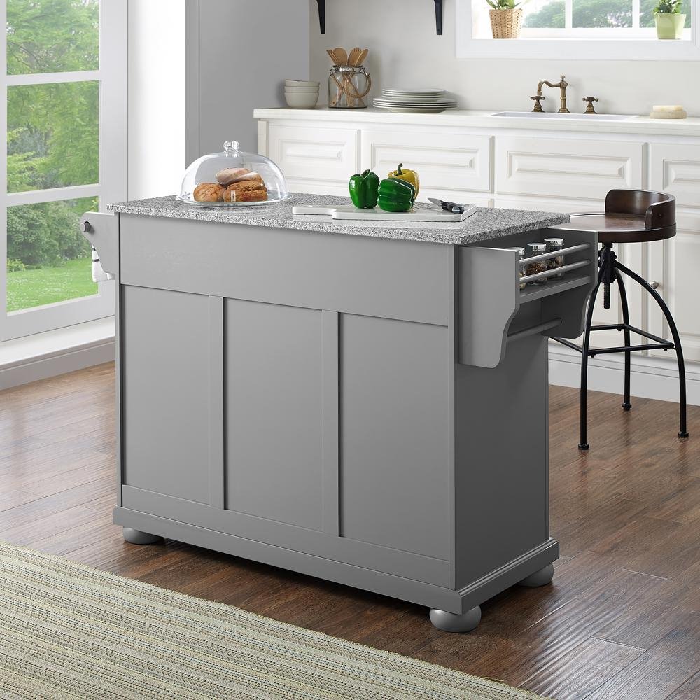 Alexandria Granite Top Full Size Kitchen Island/Cart Gray/Gray - Drakoi Marketplace