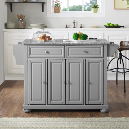 Alexandria Granite Top Full Size Kitchen Island/Cart Gray/Gray - Drakoi Marketplace