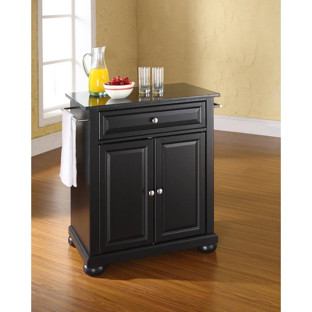 Alexandria Granite Top Portable Kitchen Island/Cart Black/Black - Drakoi Marketplace