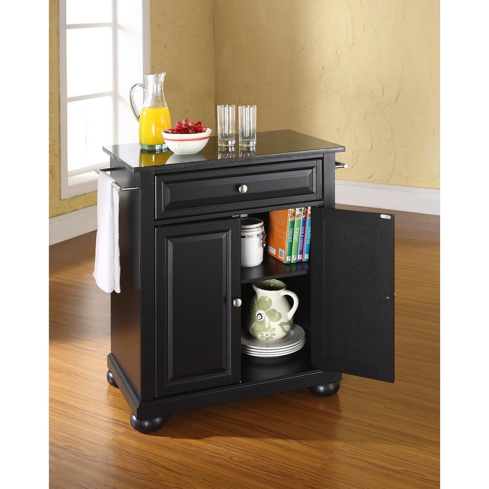 Alexandria Granite Top Portable Kitchen Island/Cart Black/Black - Drakoi Marketplace