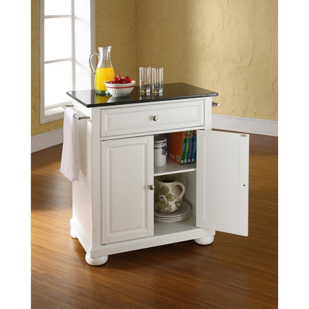 Alexandria Granite Top Portable Kitchen Island/Cart White/Black - Drakoi Marketplace