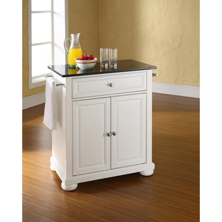 Alexandria Granite Top Portable Kitchen Island/Cart White/Black - Drakoi Marketplace