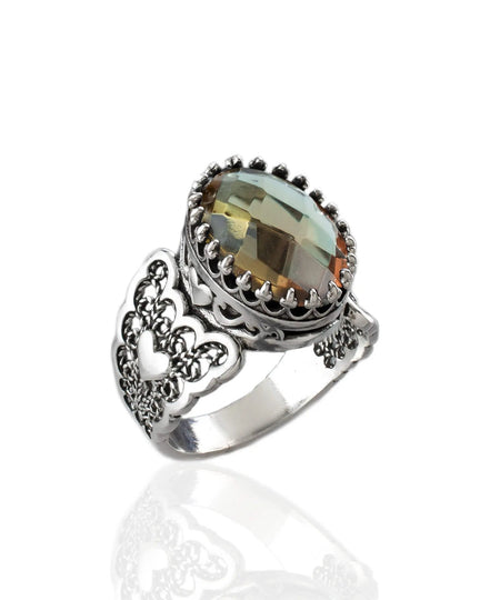 Alexandrite Gemstone Double Heart Detailed Filigree Art 925 Sterling Silver Women Statement Ring - Drakoi Marketplace