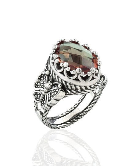 Alexandrite Gemstone Filigree Art Double Butterfly Detailed Women Silver Statement Ring - Drakoi Marketplace