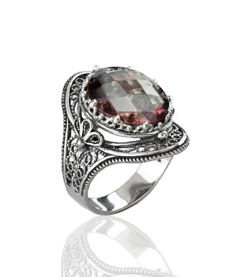 Alexandrite Gemstone Filigree Art Woman Silver Statement Ring - Drakoi Marketplace