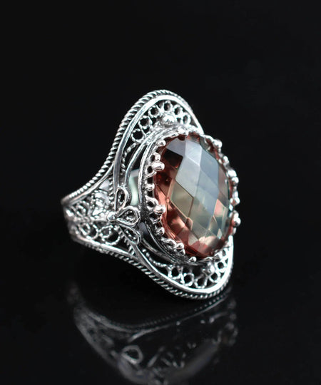 Alexandrite Gemstone Filigree Art Woman Silver Statement Ring - Drakoi Marketplace