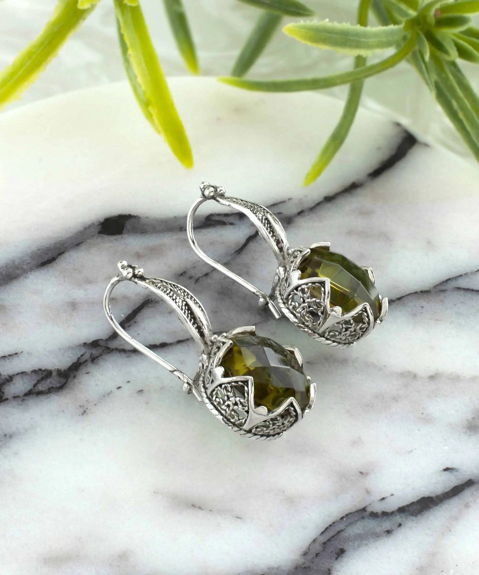 Alexandrite Gemstone Sterling Silver Woman Drop Earrings - Drakoi Marketplace