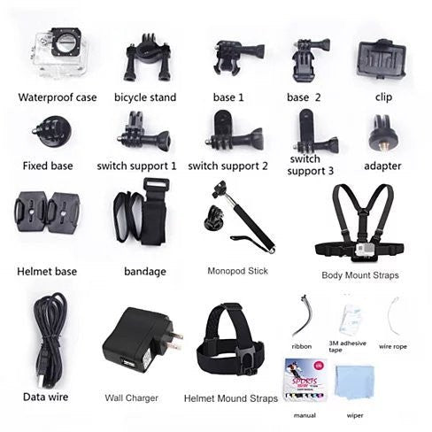 All PRO Action Sports Camera With 1080P HD And WiFi 18 PCS Of Accessory Included - Drakoi Marketplace