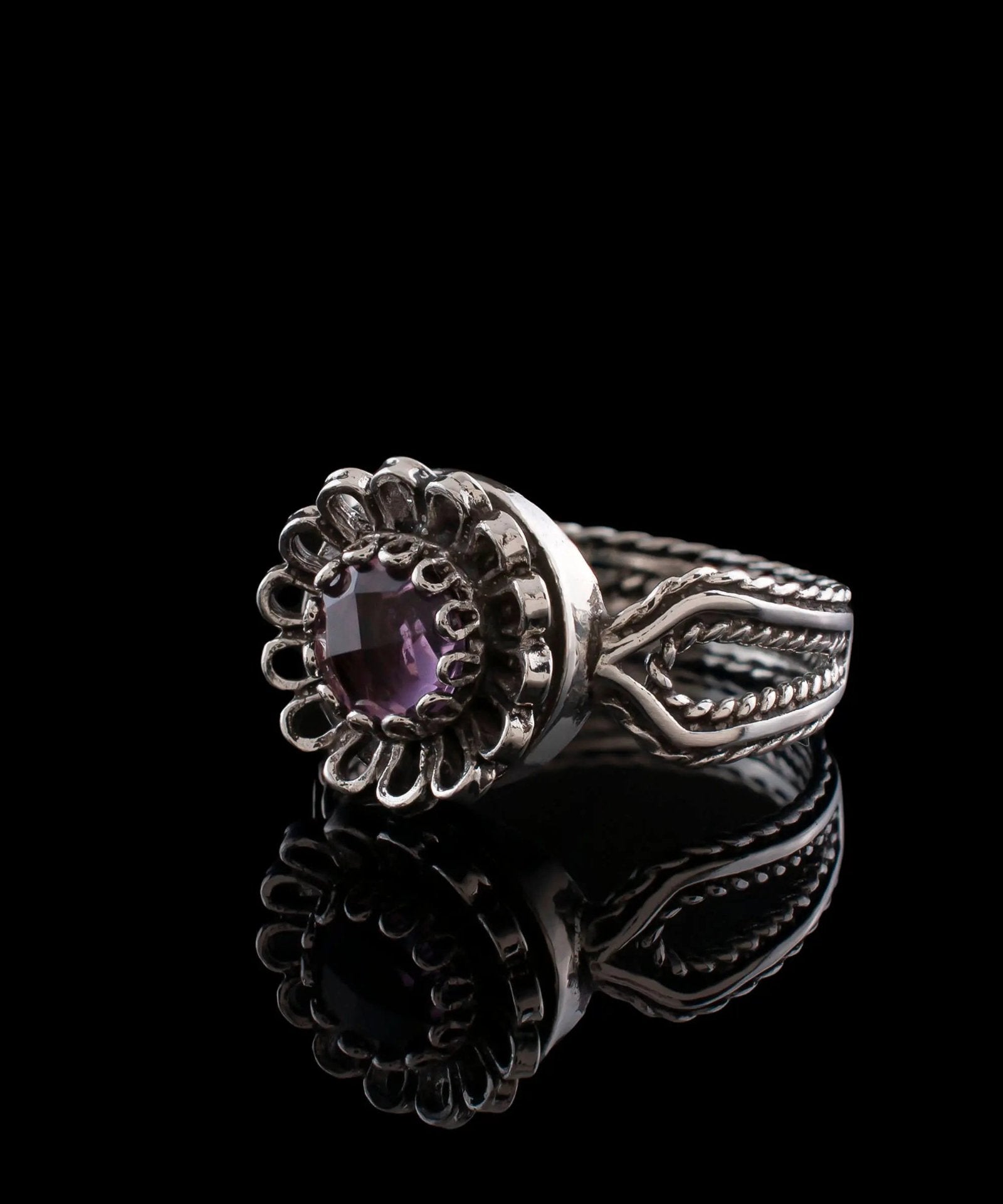 Amethyst Gemstone Sterling Silver Women Cocktail Ring - Drakoi Marketplace