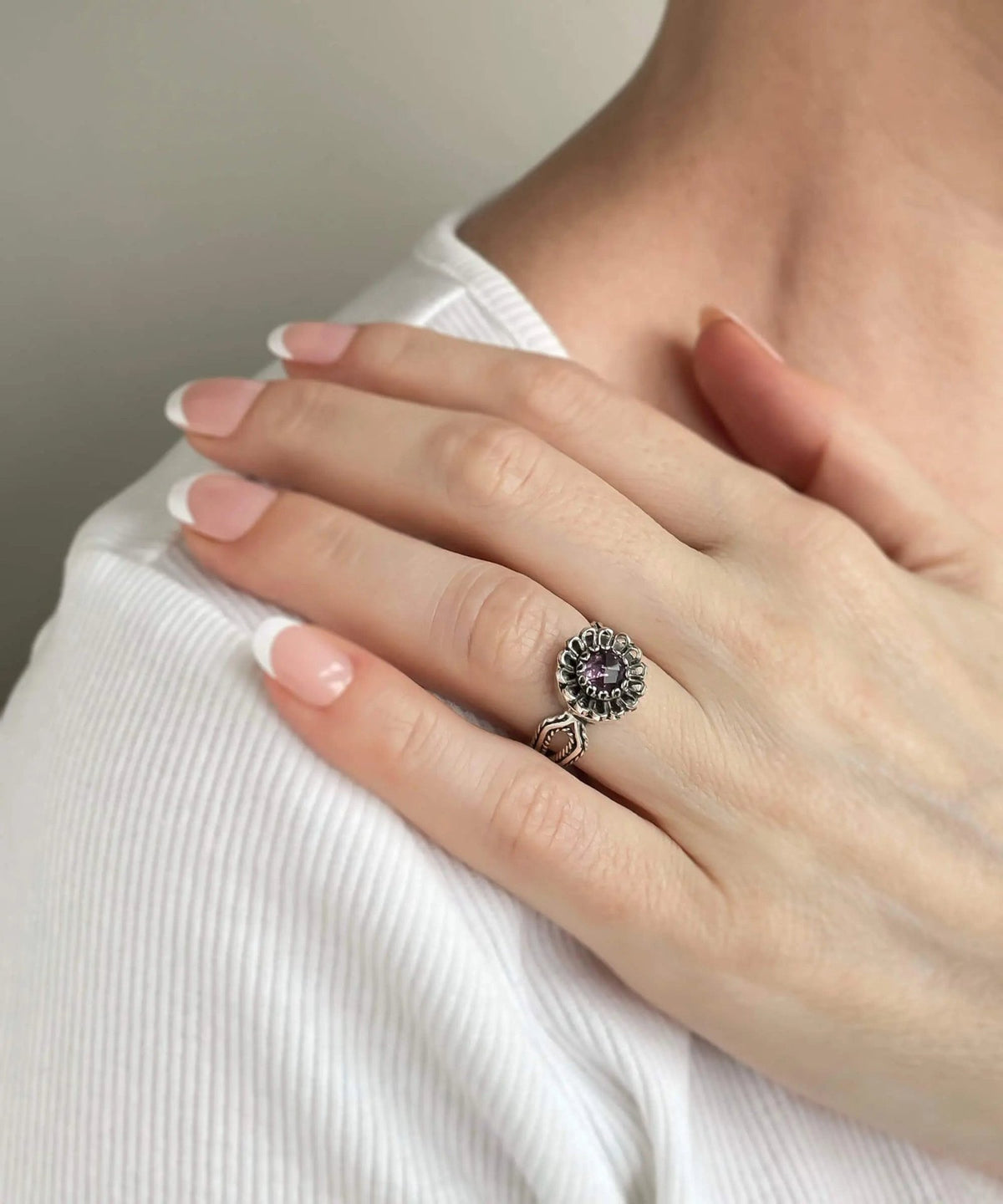 Amethyst Gemstone Sterling Silver Women Cocktail Ring - Drakoi Marketplace