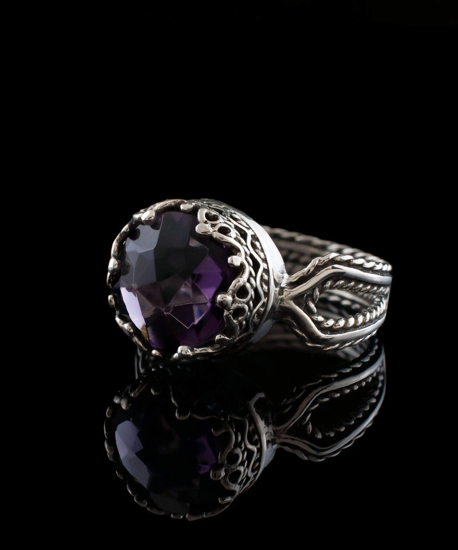 Amethyst Gemstone Women Sterling Silver Cocktail Ring - Drakoi Marketplace