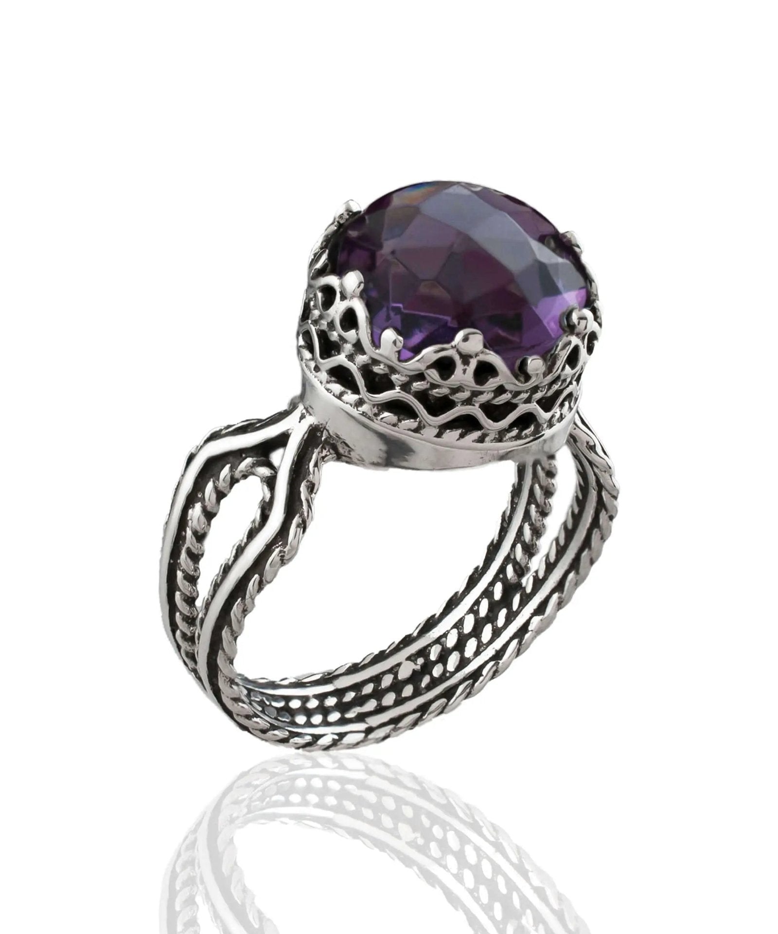 Amethyst Gemstone Women Sterling Silver Cocktail Ring - Drakoi Marketplace