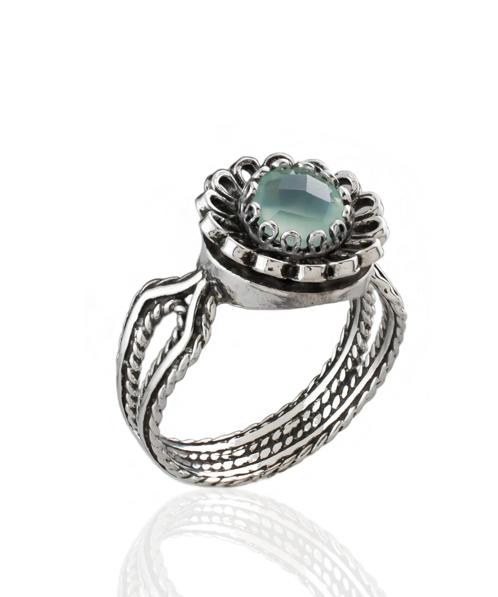 Aqua Chalcedony Gemstone Sterling Silver Women Cocktail Ring - Drakoi Marketplace