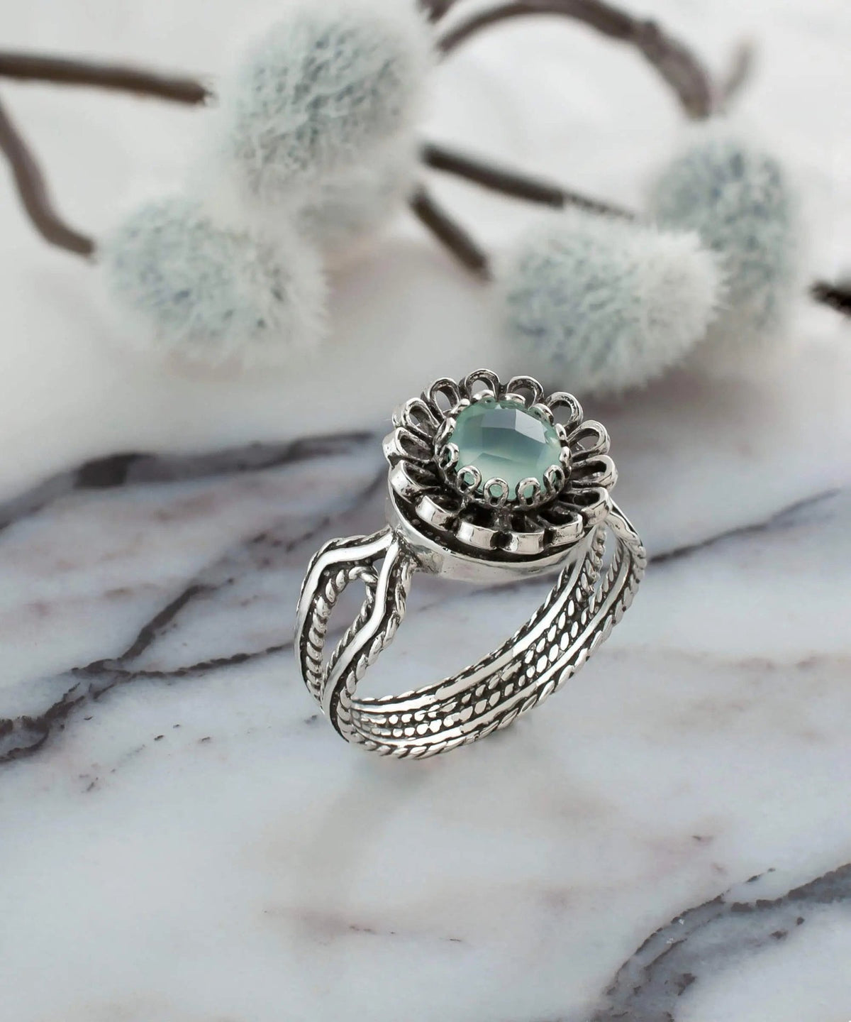 Aqua Chalcedony Gemstone Sterling Silver Women Cocktail Ring - Drakoi Marketplace