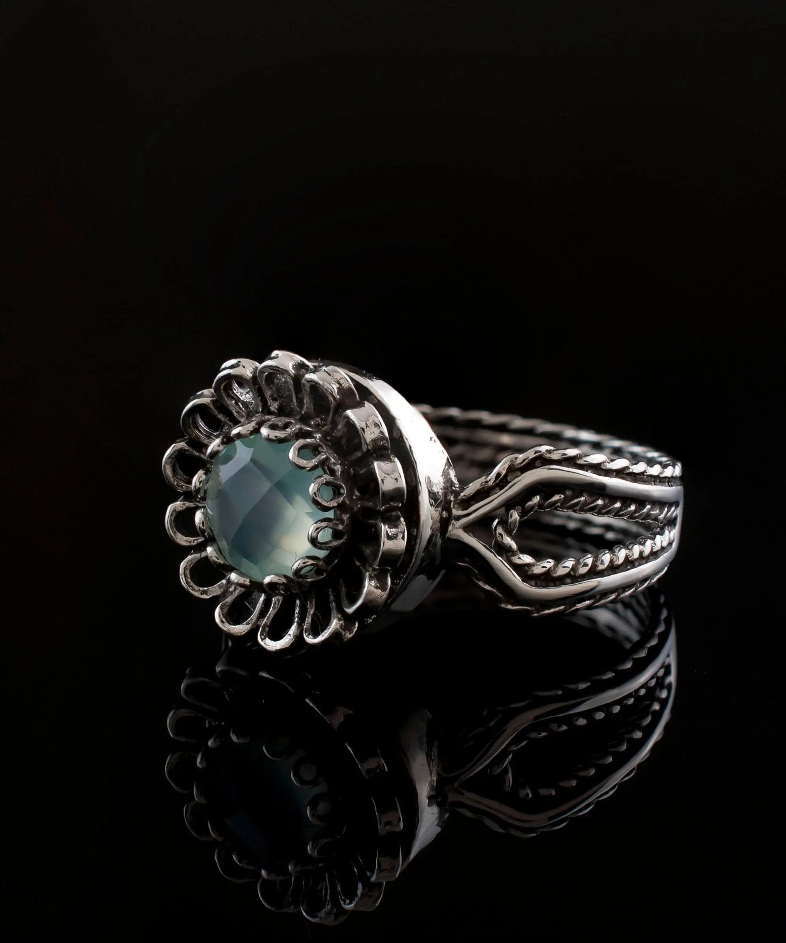 Aqua Chalcedony Gemstone Sterling Silver Women Cocktail Ring - Drakoi Marketplace