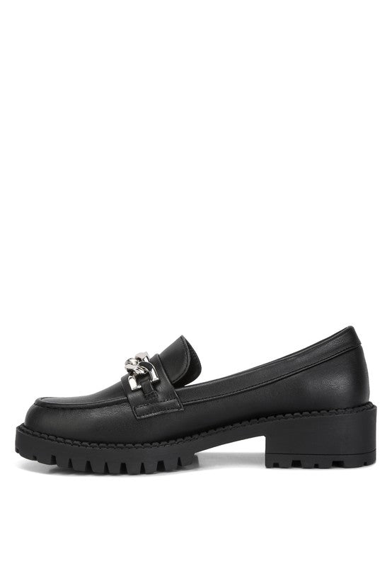 Ashby Faux Leather Chunky Block Heel Loafers - Drakoi Marketplace