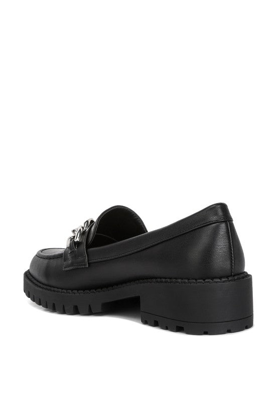 Ashby Faux Leather Chunky Block Heel Loafers - Drakoi Marketplace