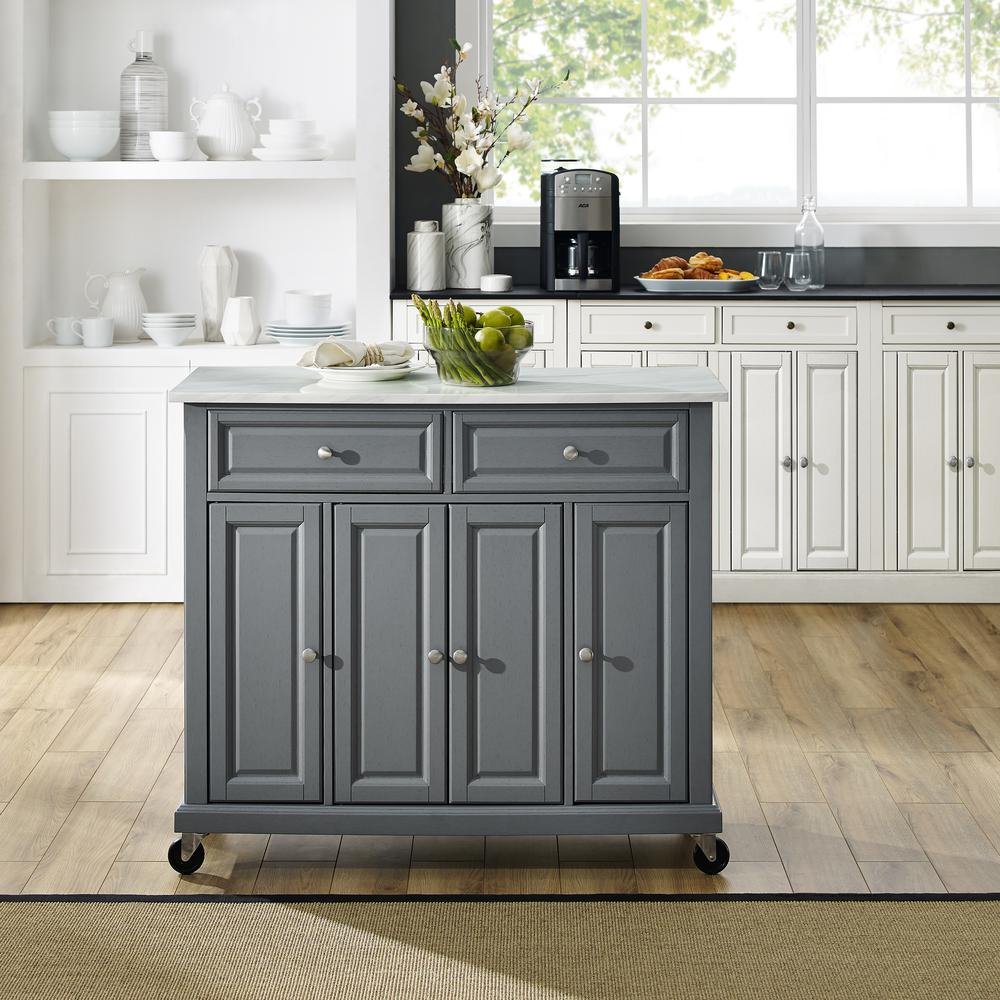 Avery Kitchen Cart Distressed Gray - Drakoi Marketplace