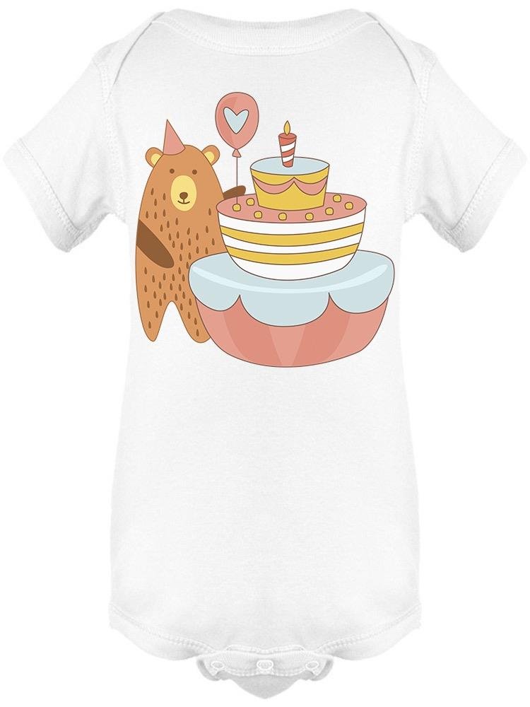 Bear And A Giant Birthday Cake Bodysuit Baby's -Image by Shutterstock - Drakoi Marketplace