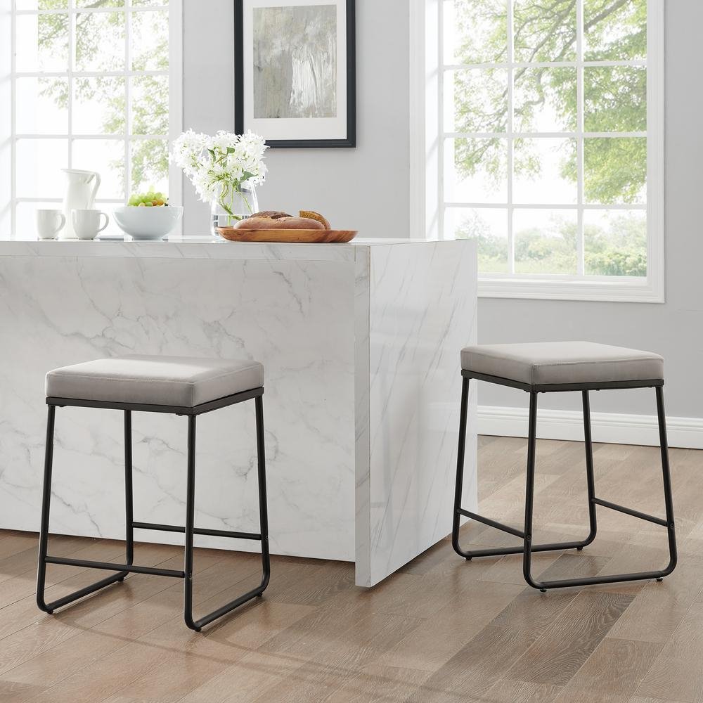 Beckett 2Pc Counter Stool Set Gray/ Matte Black - 2 Stools - Drakoi Marketplace