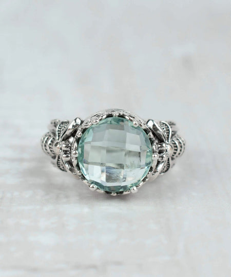 Bee Detailed Aquamarine Gemstone Filigree Art Women Silver Cocktail Ring - Drakoi Marketplace