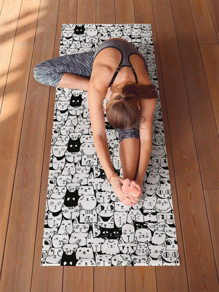 Black And White Kitten Pattern Yoga Mat -Image by Shutterstock - Drakoi Marketplace