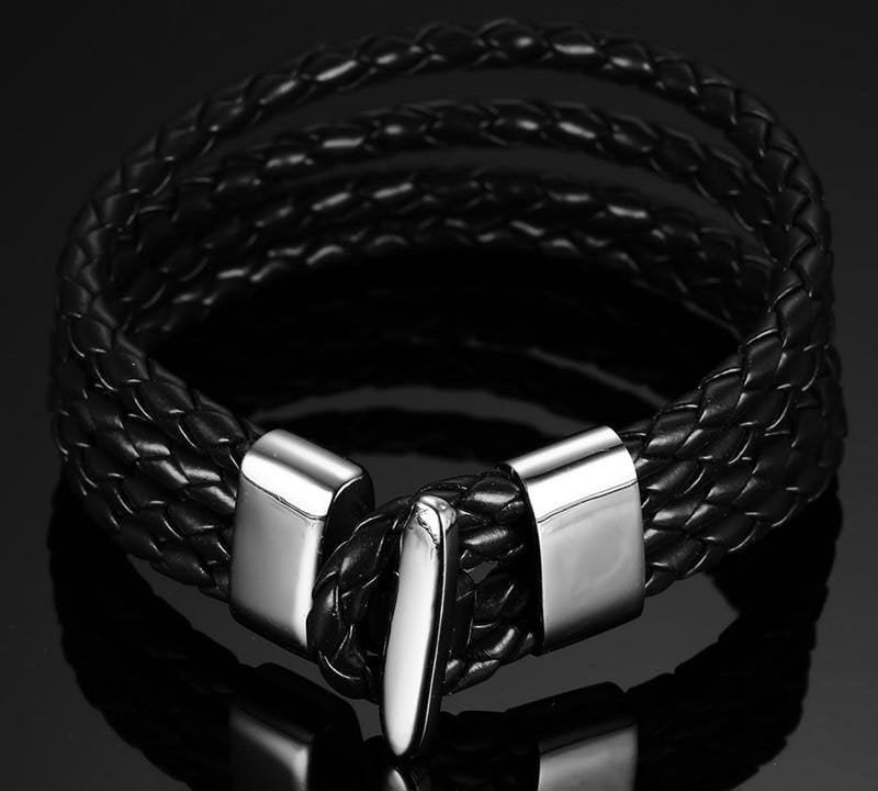 Black Braided Leather Strings Bracelet - Drakoi Marketplace