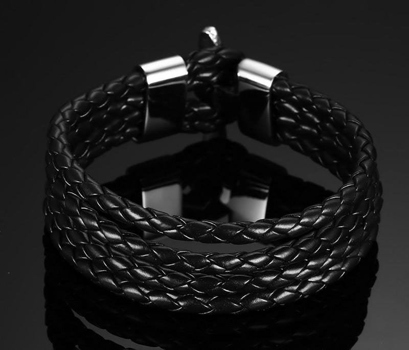 Black Braided Leather Strings Bracelet - Drakoi Marketplace