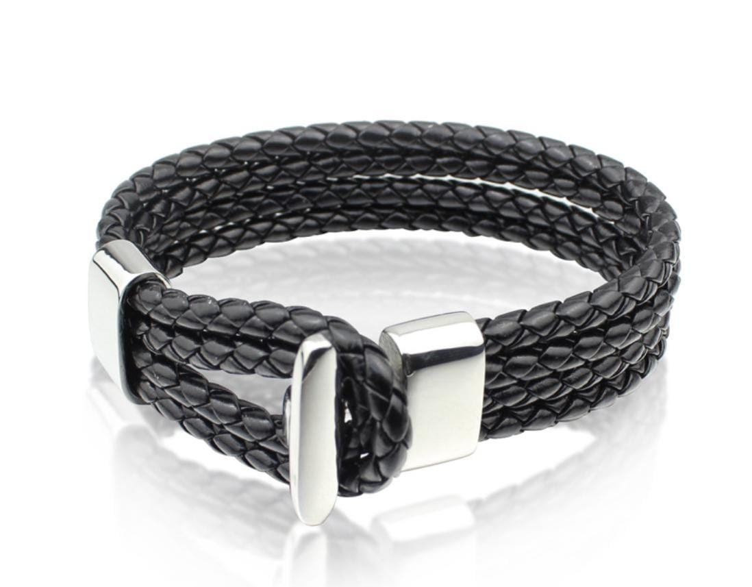 Black Braided Leather Strings Bracelet - Drakoi Marketplace