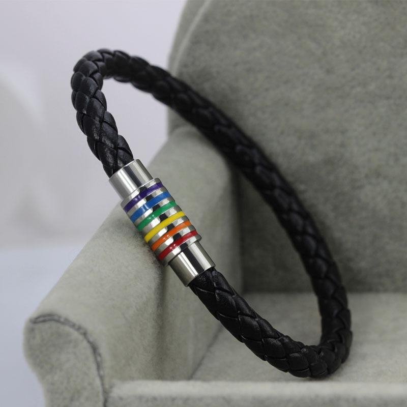 Black Braided Rainbow Leather Bracelet - Drakoi Marketplace