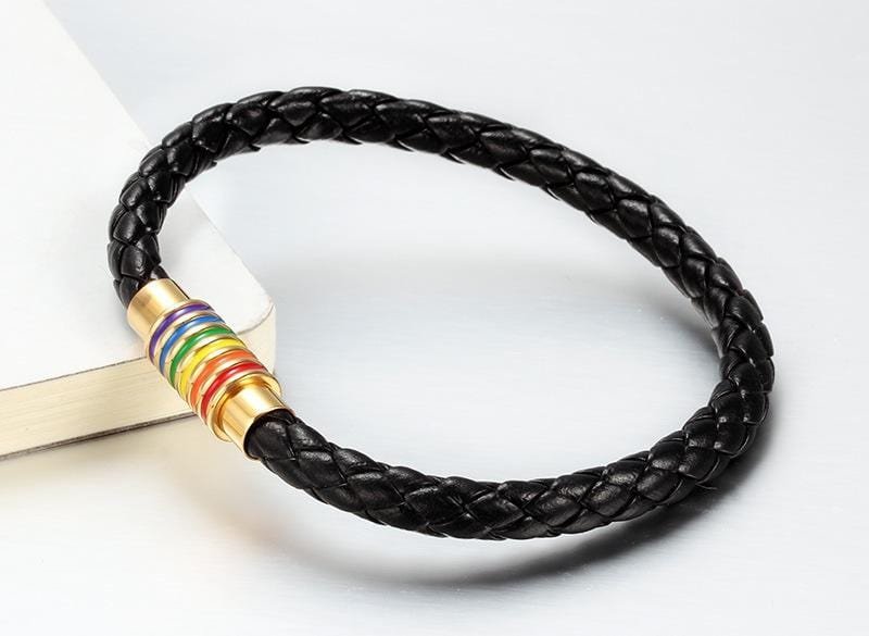 Black Braided Rainbow Leather Bracelet - Drakoi Marketplace