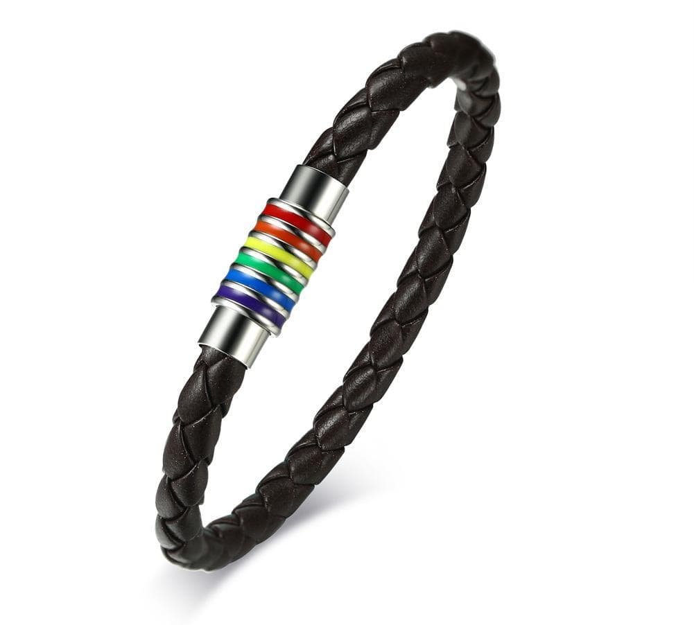 Black Braided Rainbow Leather Bracelet - Drakoi Marketplace