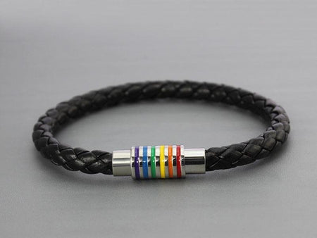 Black Braided Rainbow Leather Bracelet - Drakoi Marketplace